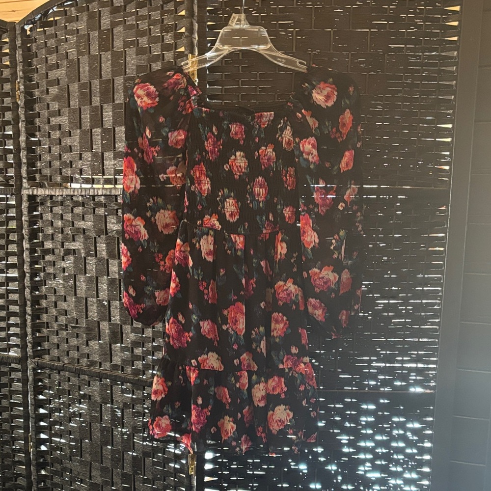 art class Black and Pink Floral Kids Casual Dress